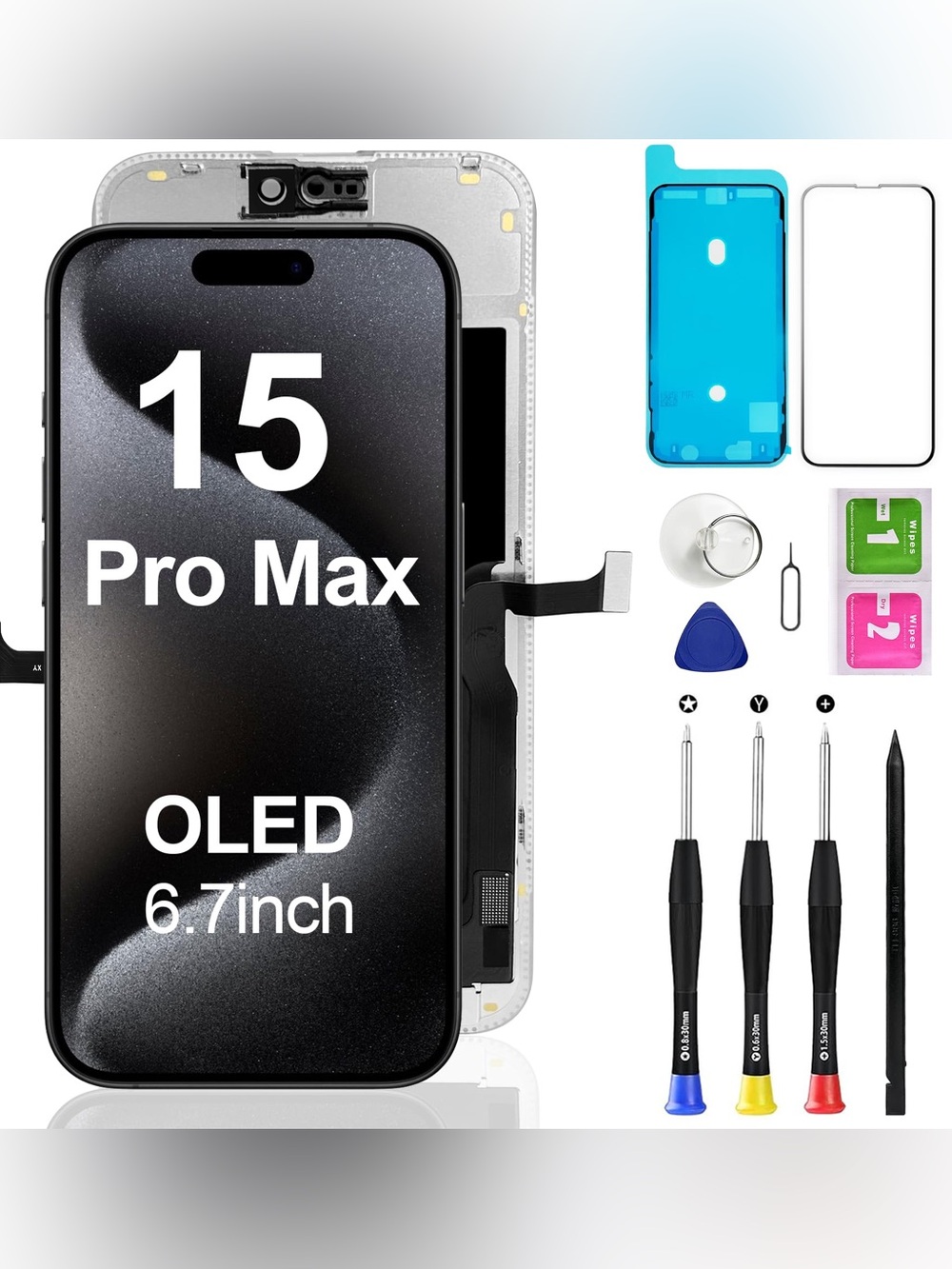 OLED Replacement Screen Assembly for iPhone 15 Pro Max - Black